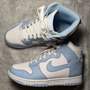 Nike Dunk High Sneakers in White and Light Blue